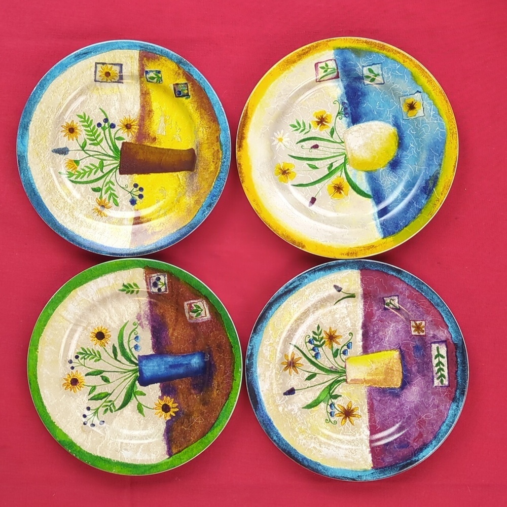 Tabletrendz By Sakura Stoneware Salad Plates And Latch Canister Floral Applique - Picture 4 of 17